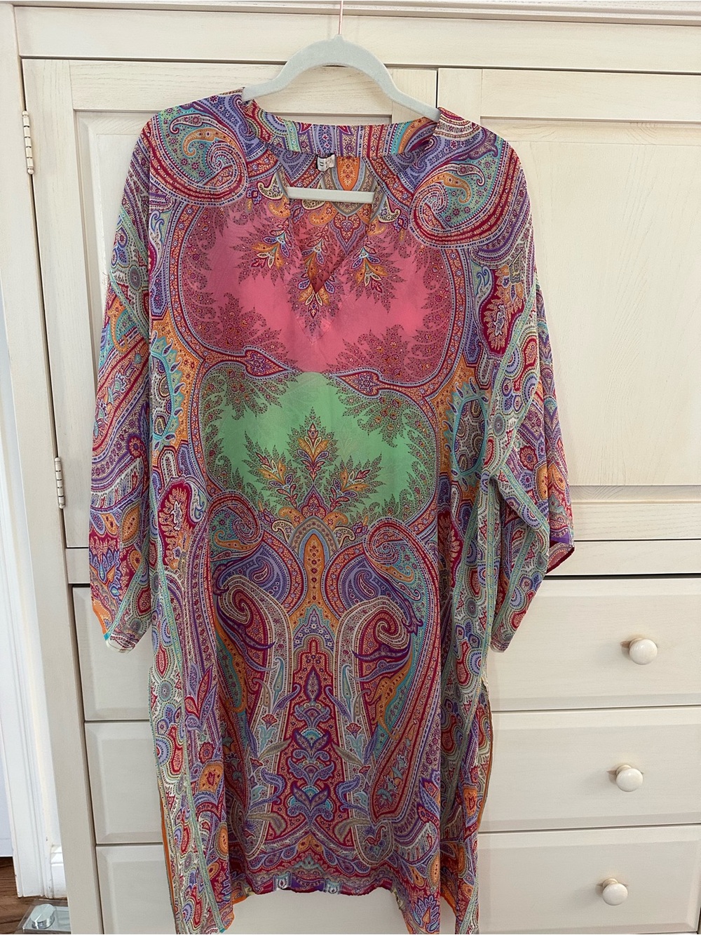 ETRO Silk Printed Kaftan Dress Paisley Vneck Draped Sleeve